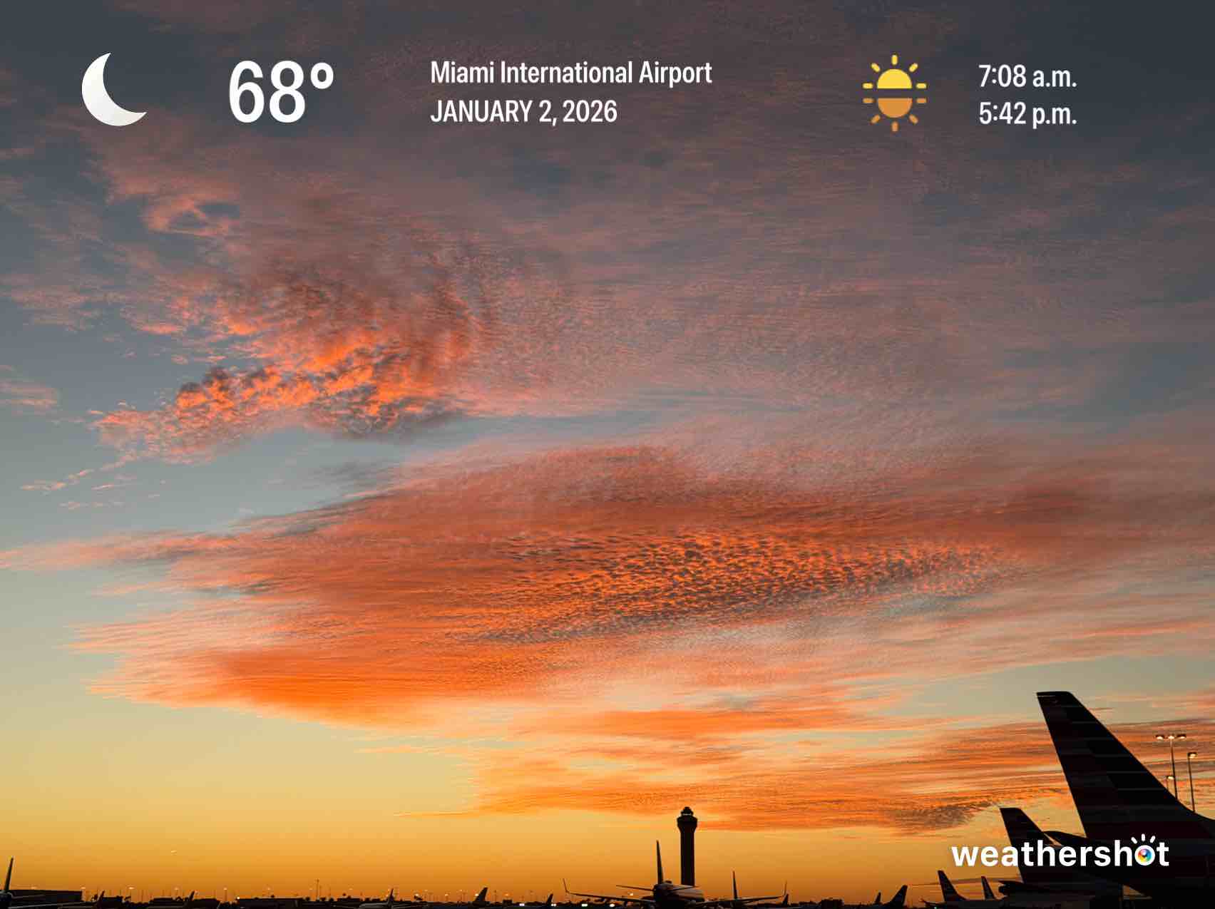Clear night weather in Doral, 68°F — January 2, 2026 (community photo)