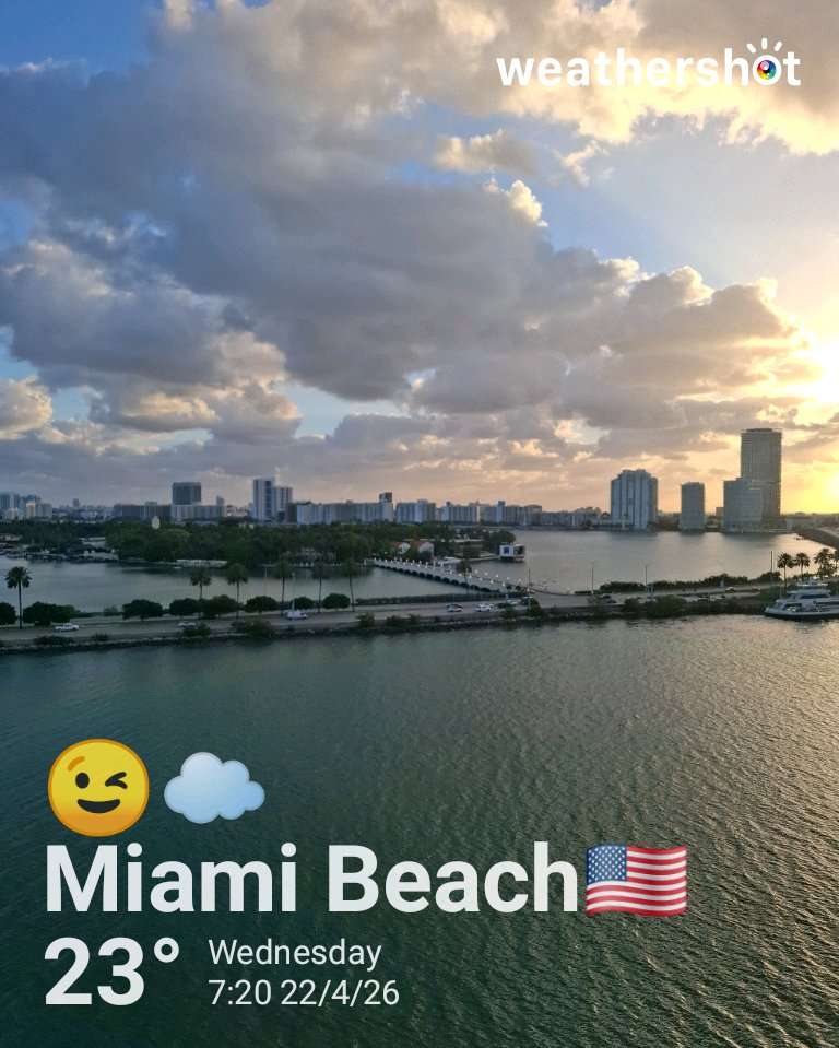 Cloudy night weather in Miami Beach, 73°F — April 22, 2026 (community photo)