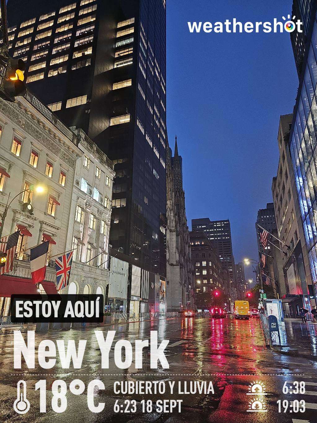 Rainy night weather near New York, 64°F — September 18, 2023 (community photo)