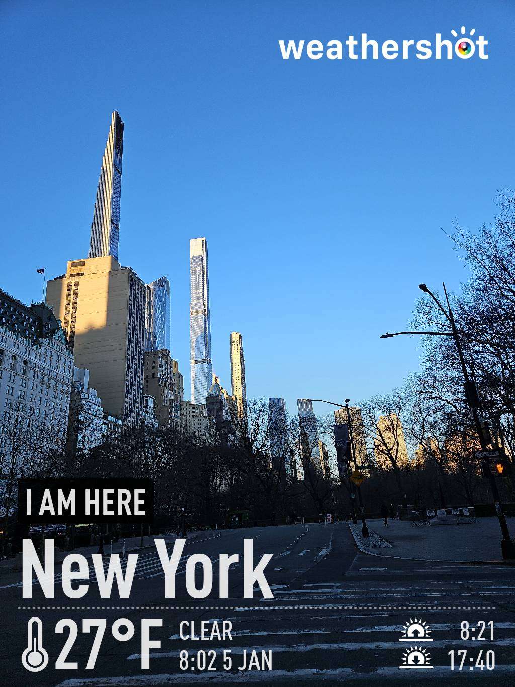 Clear night weather near New York, 27°F — January 5, 2024 (community photo)
