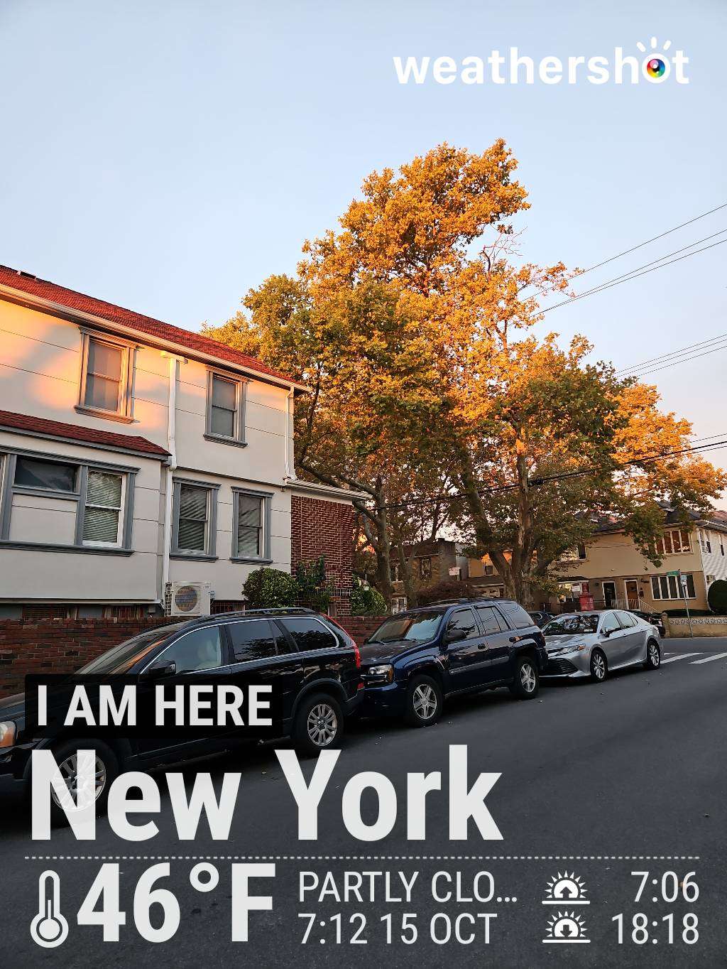 Partly cloudy weather near New York, 46°F — October 15, 2024 (community photo)