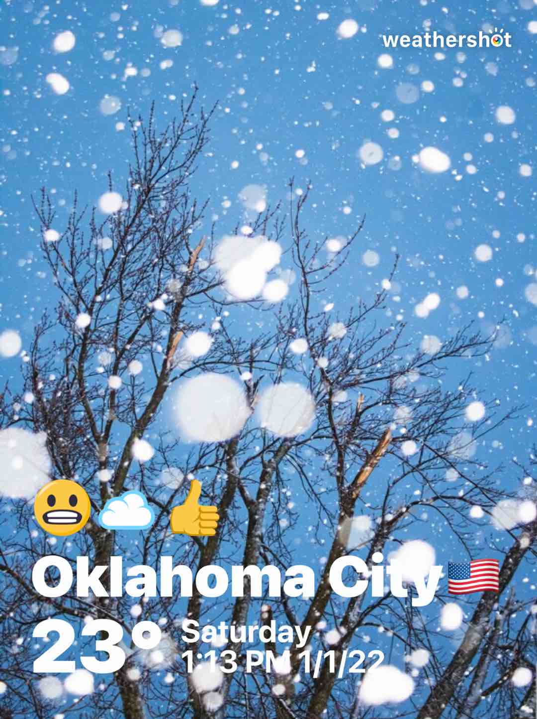 Cloudy weather in Oklahoma City, 23°F — January 1, 2022 (community photo)