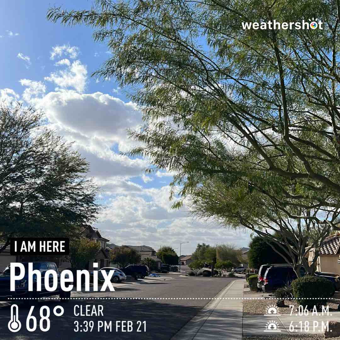 Weather in Phoenix, 68°F — February 21, 2022 (community photo)