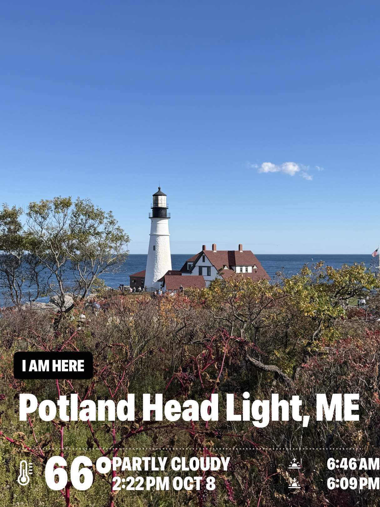 Weather in Cape Elizabeth, 66°F — October 8, 2026 (community photo)