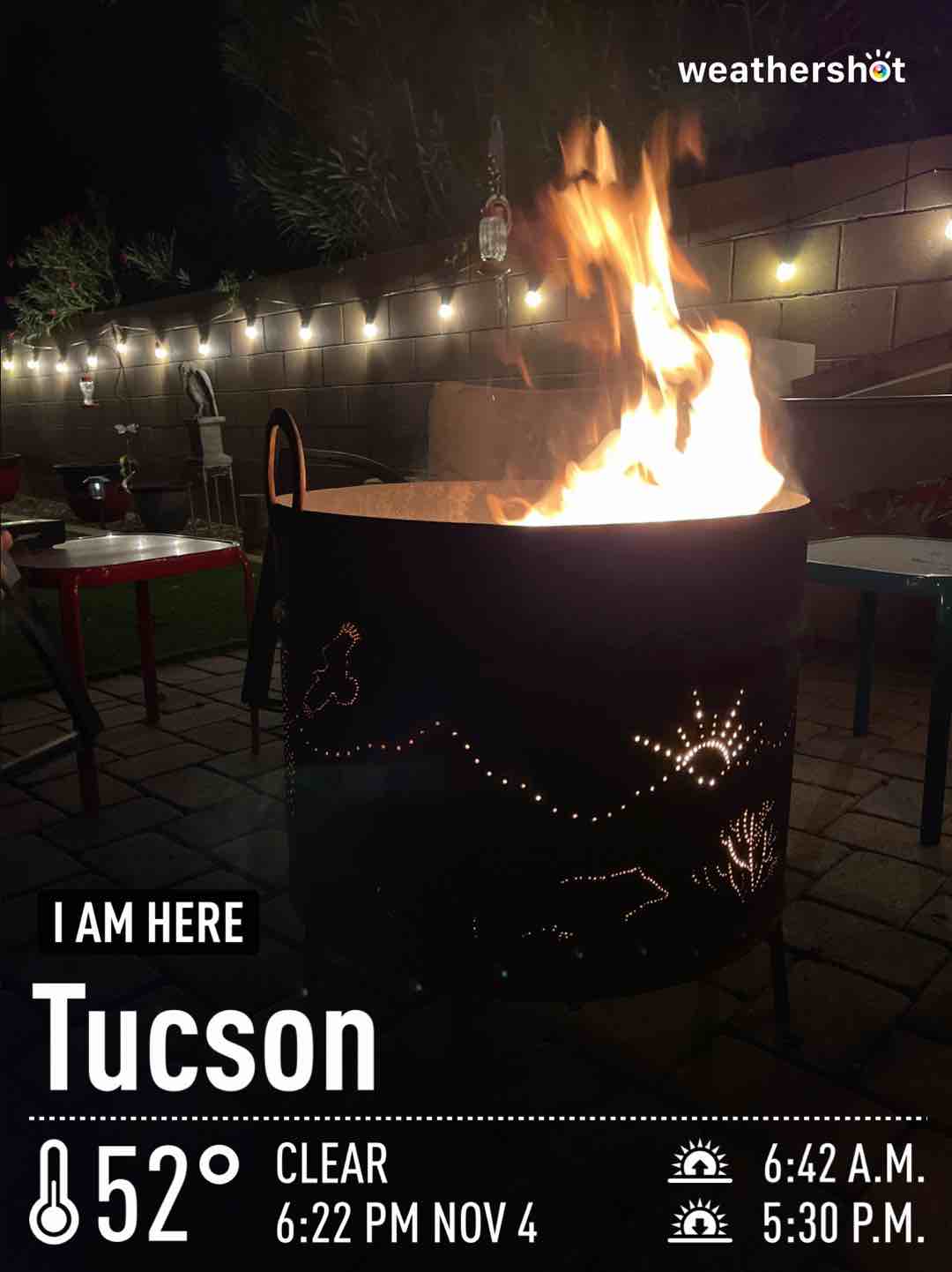 Clear night weather in Tucson, 52°F — November 4, 2022 (community photo)